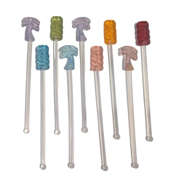 Vintage Tiki Stir Stick Swizzle Acrylic Tropical Bar Totem Palm Hawaiian MCM - Picture 1 of 4